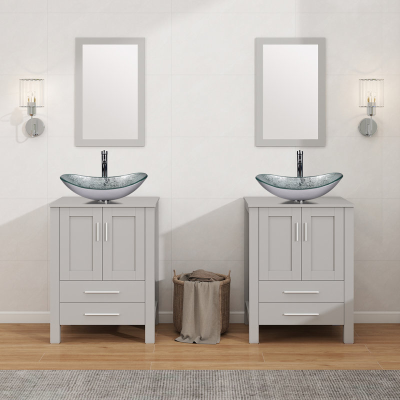 Ensemble de meuble-lavabo simple 24 po Allexus, Argent, Gris, Argent argent