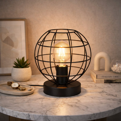 Karnes Table Lamp Black Vintage metal Cage H 20cm for Bedroom