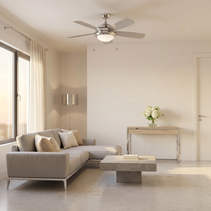 Stoller 44'' Ceiling Fan with LED Lights, Polished Nickel with Silver/Walnut Blades, LED