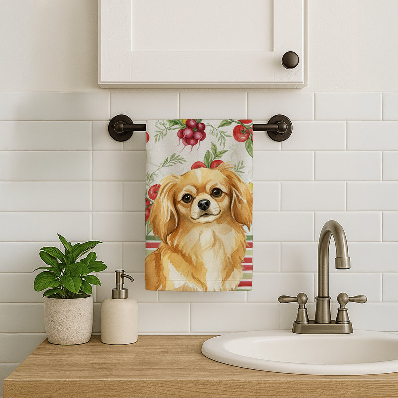 Gold Tibetan Spaniel Vegetables Kitchen Towel, Gold Tibetan Spaniel