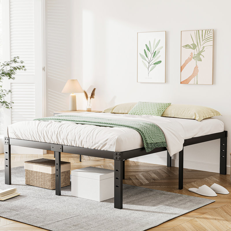 Amylia Heavy Duty 16"  Black Metal Bed Frame, No Box Spring Needed and Easy Assembly Platform Bed, Queen