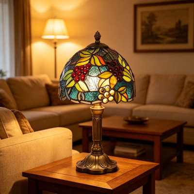 Tiffany-style Stained Glass Table Lamp Featuring Grapevine Design