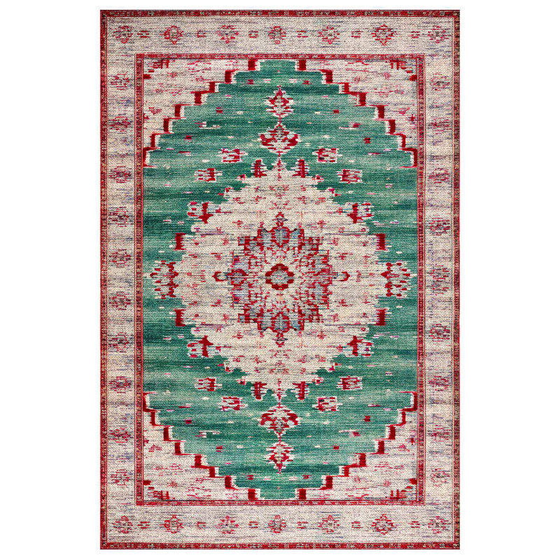 Otto Green Oriental Machine Printed Cotton Polyester Area Rug, Round 3'4"