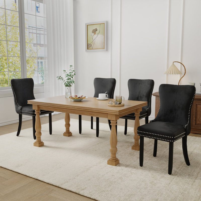 Ensemble de 6 chaises de salle à manger en velours rembourrées, Noir