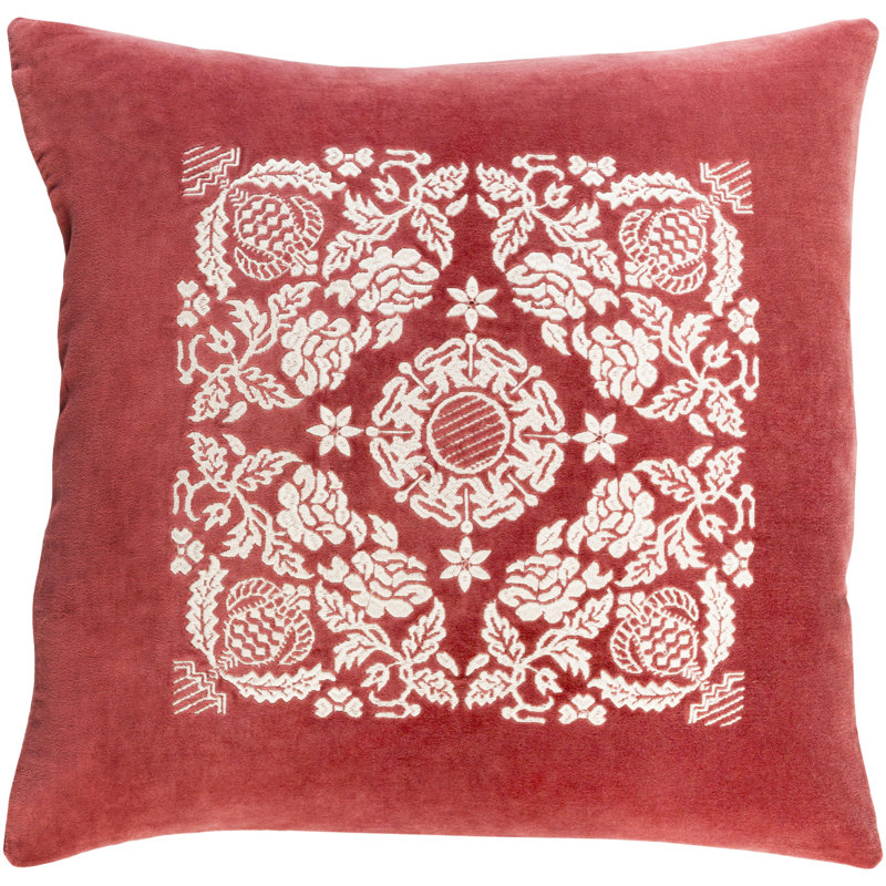 Floral Wood Throw Pillow, Garnet / Cream, 20" H x 20" W x 0.25" D, Pillow Cover Only - No Insert