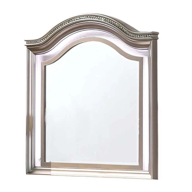 Miroir de commode Jisoo, cadre lumineux à DEL, bois massif rose doré de 37 pouces