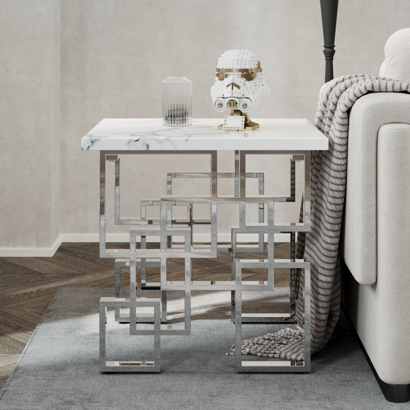 Zahvia Trestle End Table, White, Silver