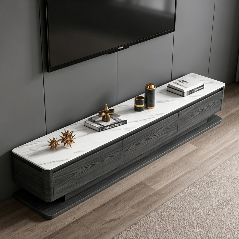 Meuble télé avec 3 tiroirs Modern, Blanc / Gris