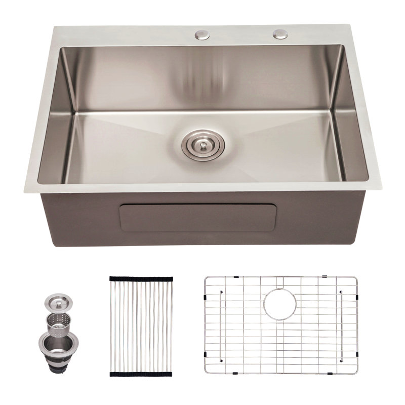 Évier de cuisine 33 po x 22 po à cuve simple encastrable 33 po en acier inoxydable de calibre 16