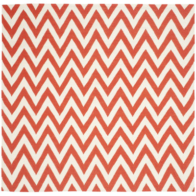 Rodgers Hand Woven Flat Weave Wool/Cotton Chevron Rug in Red/Ivory