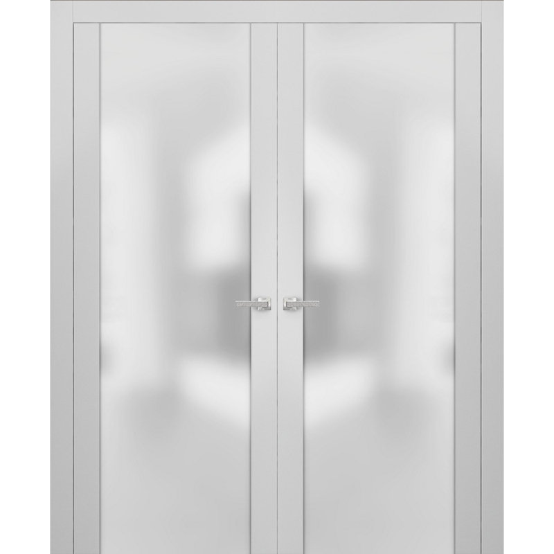 Portes standard en verre givré Planum, 60 po x 80 po, Satin blanc