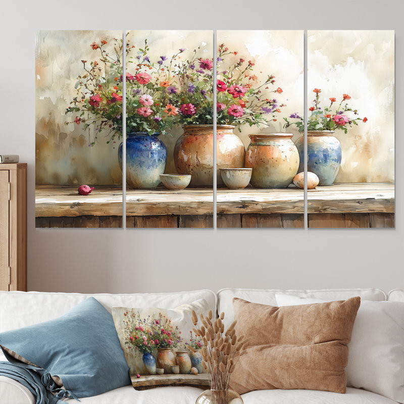 «Farm Pottery Earthy Treasures II - Boho Pottery», ensemble d'art sur toile, H 28 po x l 48 po