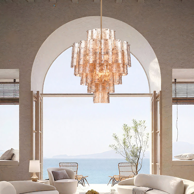 Lustre Corriveau en or laqué avec verre texturé, Champagne