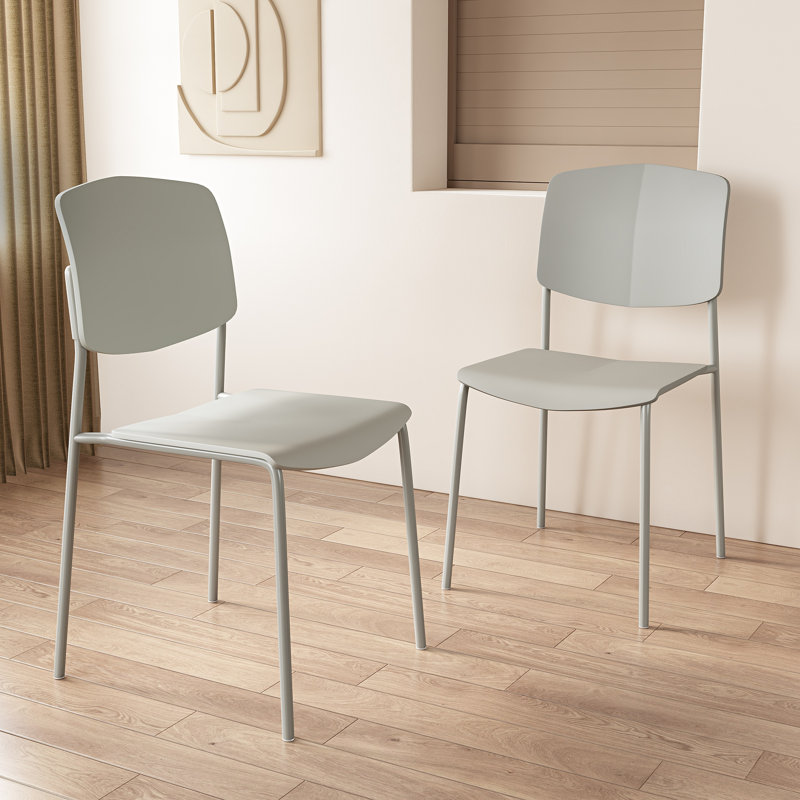 Pair of Aspen Academy Kitchen Chairs, Plastic Seat with Metal Legs, Grey
