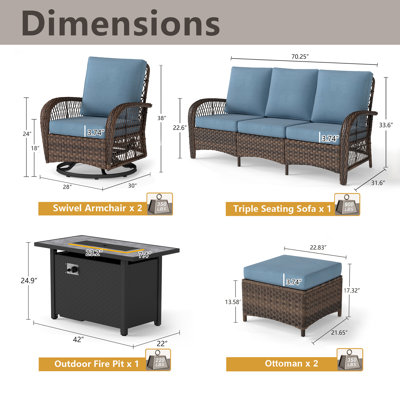 All-weather Wicker 5 - Person Patio Conversation Sets With Fire Table