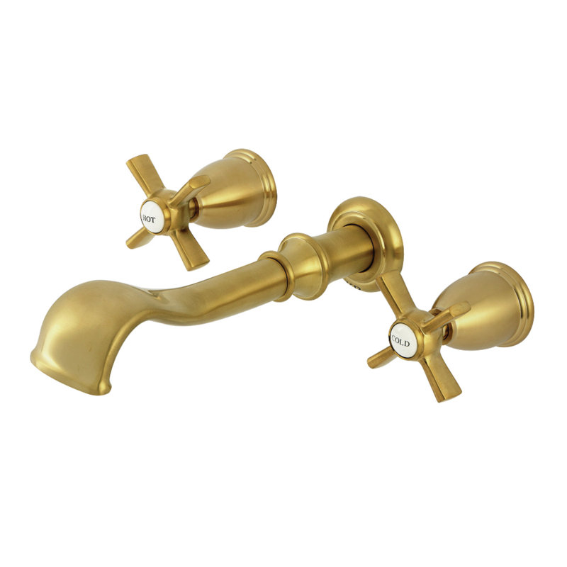 Kingston Brass Millennium Two-Handle 3-Hole Wall Mount Roman Tub Faucet, Brushed Brass