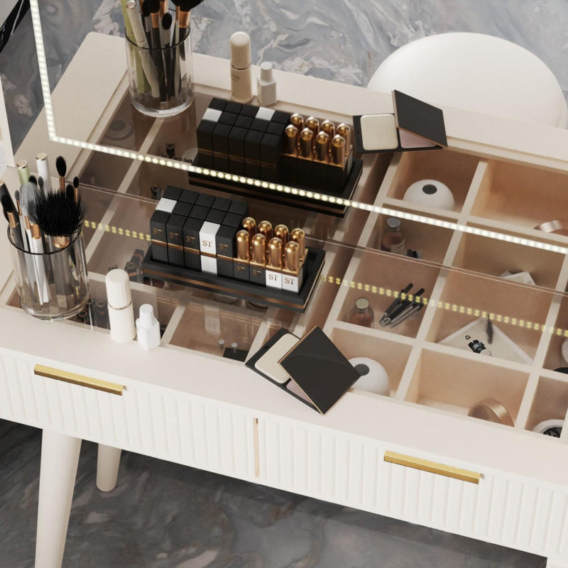 Meuble-lavabo de maquillage avec miroir et lumières