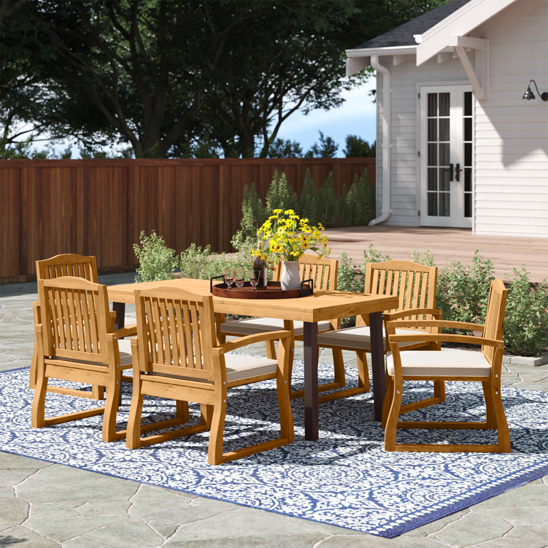 Anes 6 - Person Wood Patio Dining Set with Rectangular Table , Cushions Included