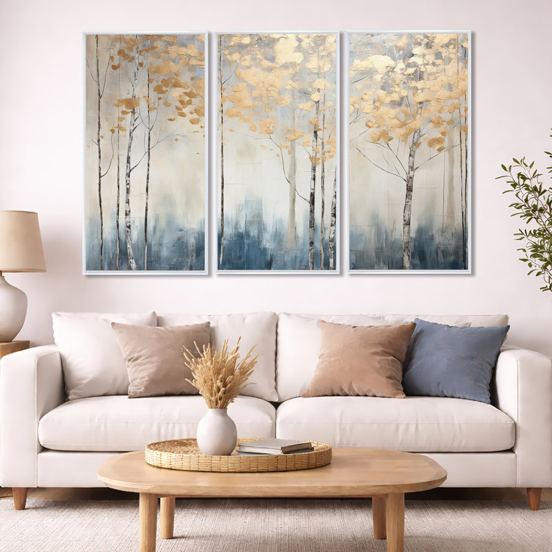 Cronk - ensemble d'art mural forêt, H 40 po x l 60 po x P 1 po, Cadre flottant blanc