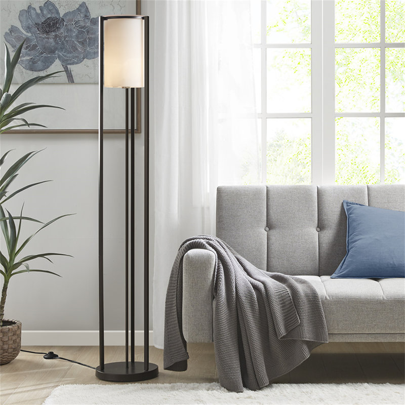 Lampe sur pied en métal avec abat-jour cylindrique en verre