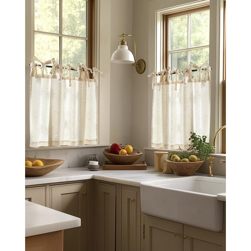 Rideaux de cuisine en lin uni, L 26 po x L 24 po, Beige