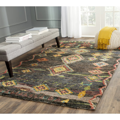 Yates Geometric Hand-Knotted Black Area Rug