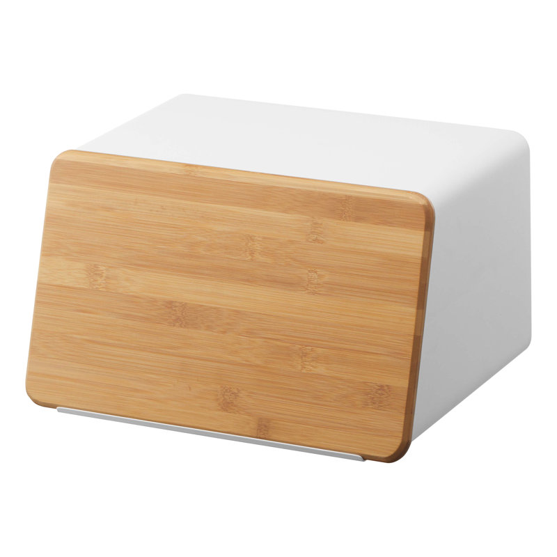White Steel Bread Box with Bamboo Cutting Board Lid