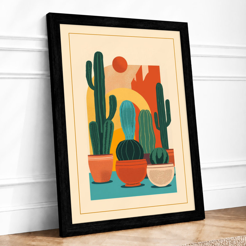 Desert Garden Mid-Century - Framed Print, A2 - 59.4 x 42.0 cm, Black