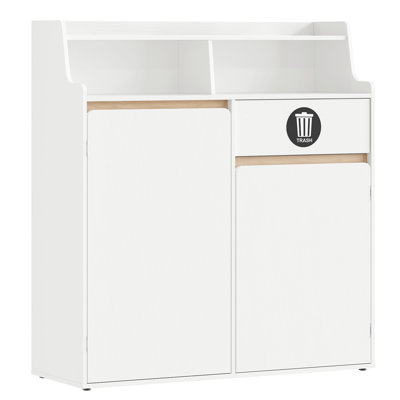 Double Trash Can Cabinet With  2 Open Compartments