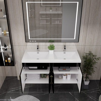 Boyu 47''Wall-mounted Double Bathroom Vanity with Acrylic Top