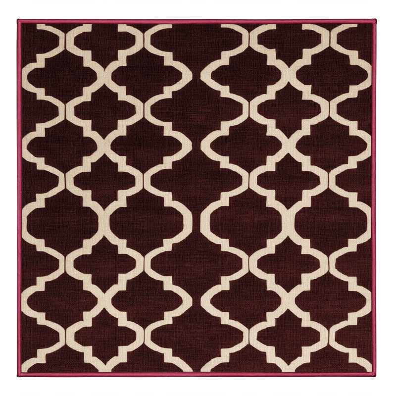 Machine Washable Trellis Red Area Rug, Square 8'