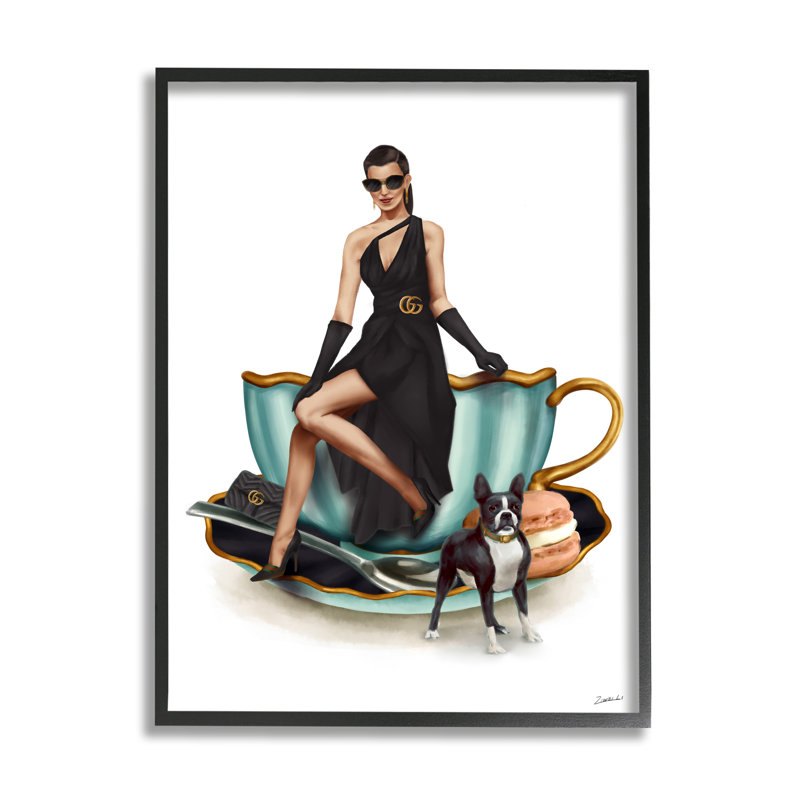 «Elegant Fashion», tasse à thé turquoise par Ziwei Li - impression, H 14 po x l 11 po x P 1,5 po, Giclée encadrée noir minuit