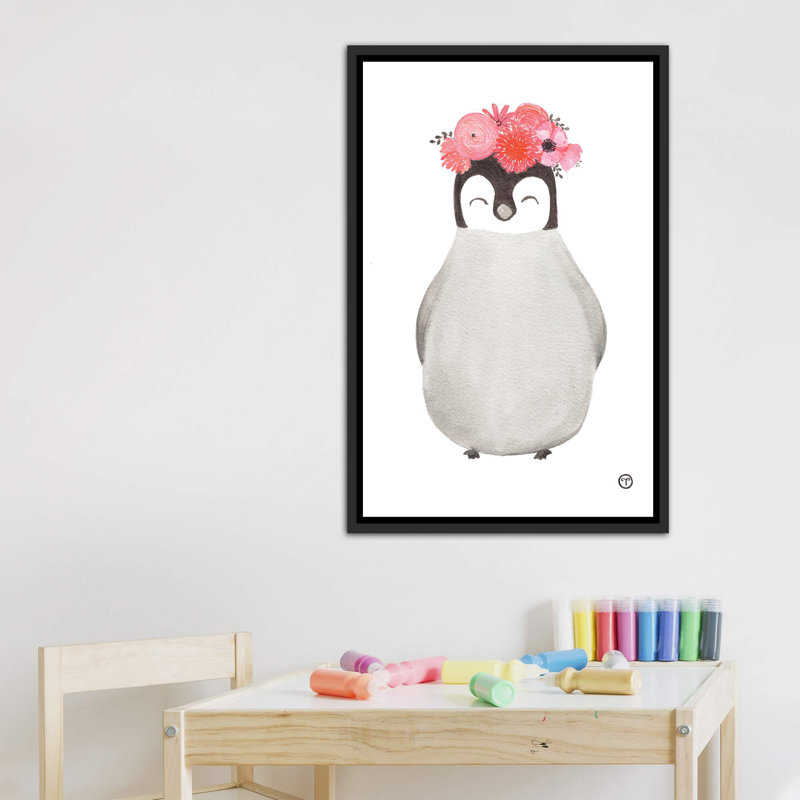 Art pingouin, H 26 po x l 18 po x P 1,5 po, Toile avec cadre noir