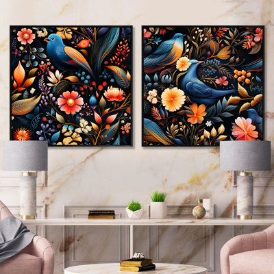 Maellys - Ensemble de 2 collages carrés abstraits d'oiseaux