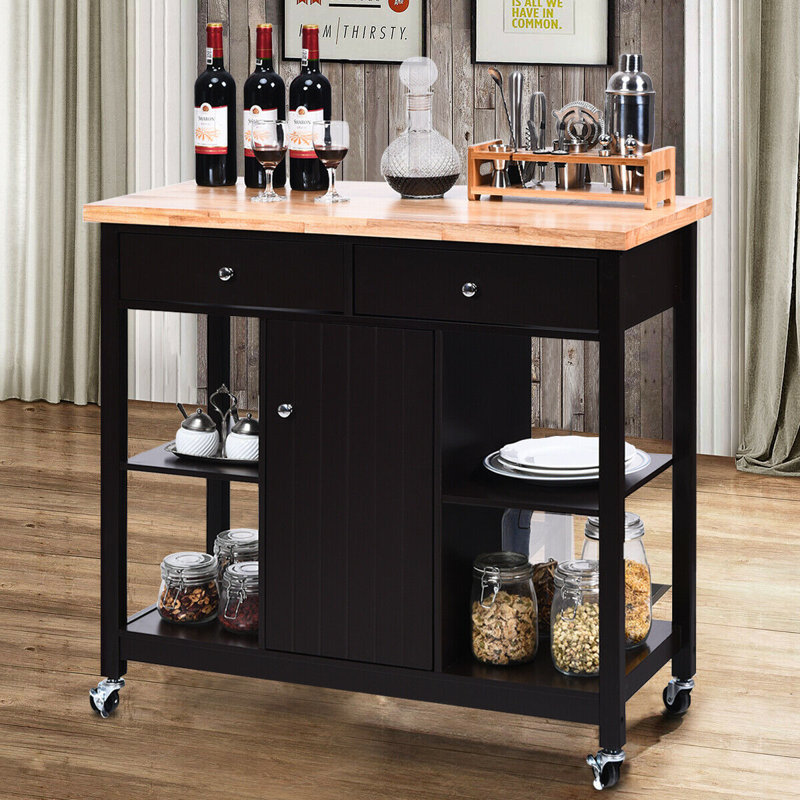 Glyn Solid Wood Top Kitchen Cart, Brown