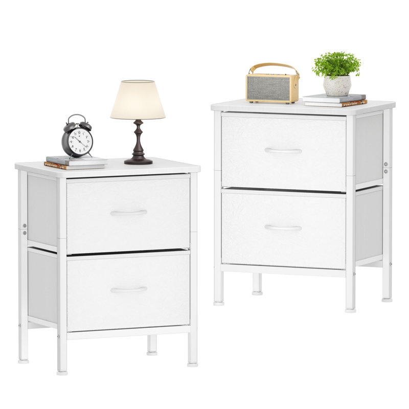 Braelon 42cm W Metal Bedside Table, White