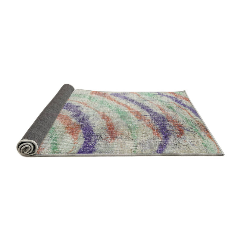 Tapis contemporain vert / rouge, Carré 5 pi