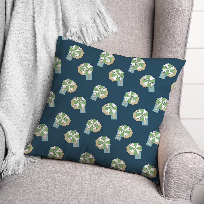 Toile Reversible Throw Pillow, Navy Blue/Green