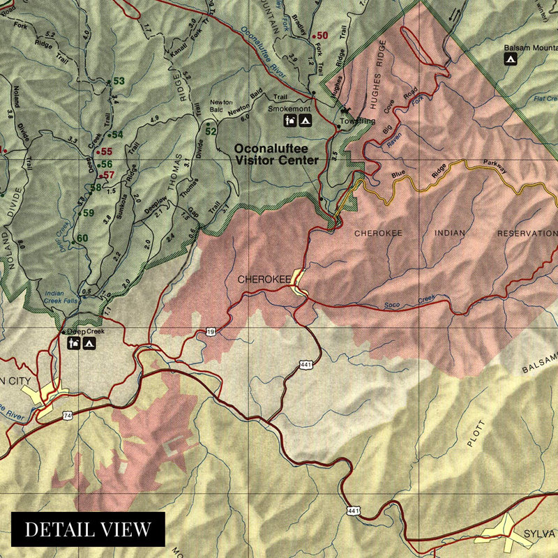 1990 Great Smoky Mountains Trail Map, art mural sur papier, H 24 po x l 36 po x P 0,1 po