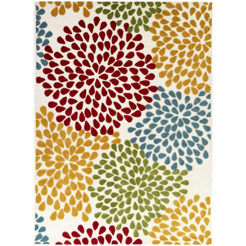 Mattoon Red Abstract Floral Indoor/Outdoor Area Rug, Rectangle 8'9" x 12'