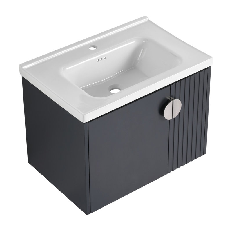 Meuble-lavabo avec lavabo en céramique, Noir, 28"