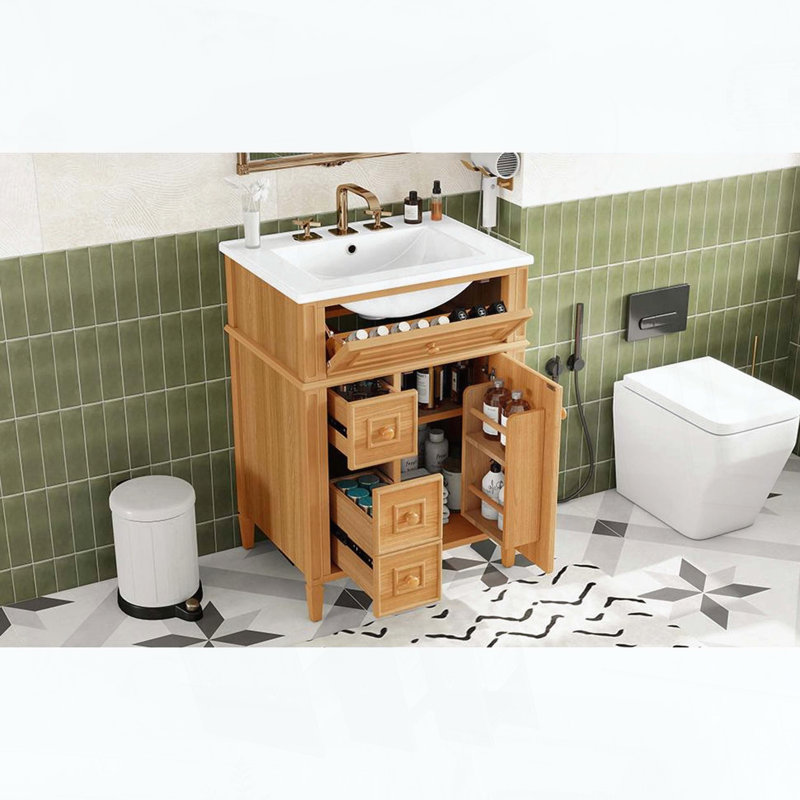 Meuble-lavabo de salle de bain de 24 pouces avec lavabo, Wood, 24"W