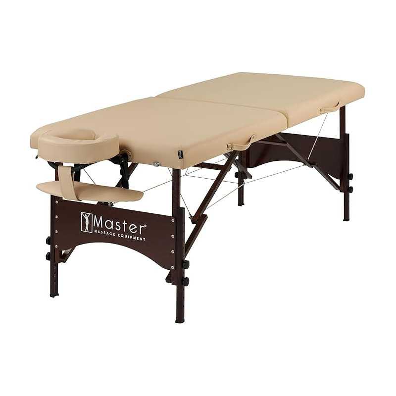 Wooden Portable Massage Tables Upholstered Bed with Mattress, Cream