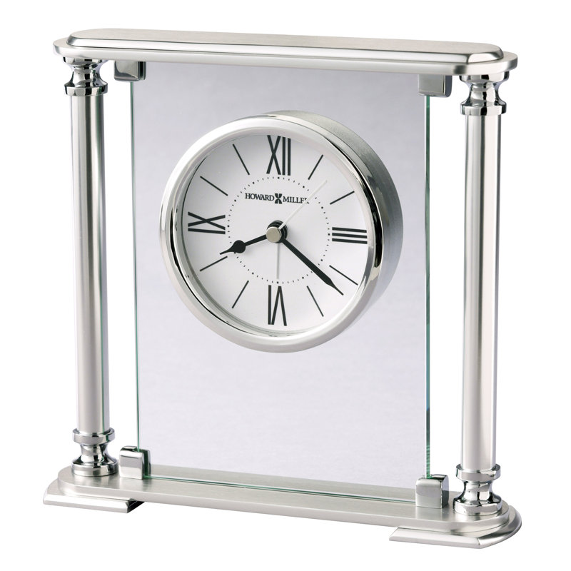 Silver and Clear Quartz Tabletop Clock with Roman Numerals
