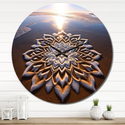Horloge murale majestueuse Mandala blanc sur la plage Sunset IV