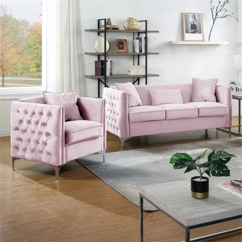 Ensemble de salon 2 pièces Artena, Velours rose