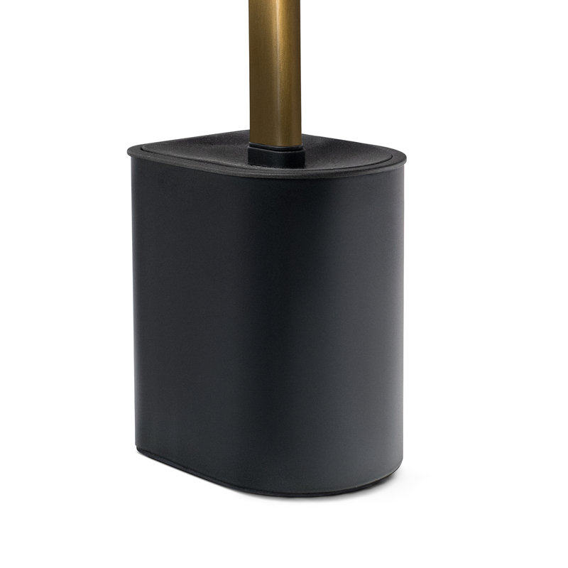 Porte-brosse de toilette arqué en métal 16 po avec base lestée et poils en silicone Acento, noir mat et or, Noir mat / or