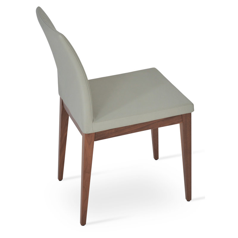 Zeyno Wood Solid Back Side Chair, American Walnut, Leatherette Light Gray