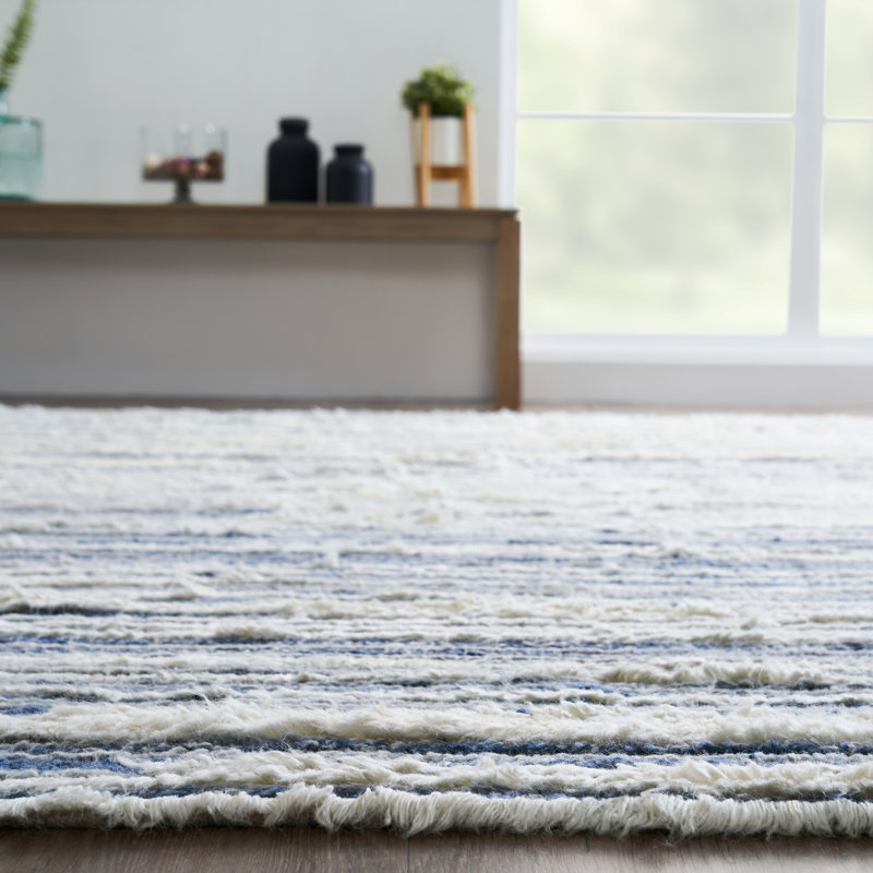 Belz Wool Striped Area Rug in Blue, Rectangle 3'6" x 5'6"