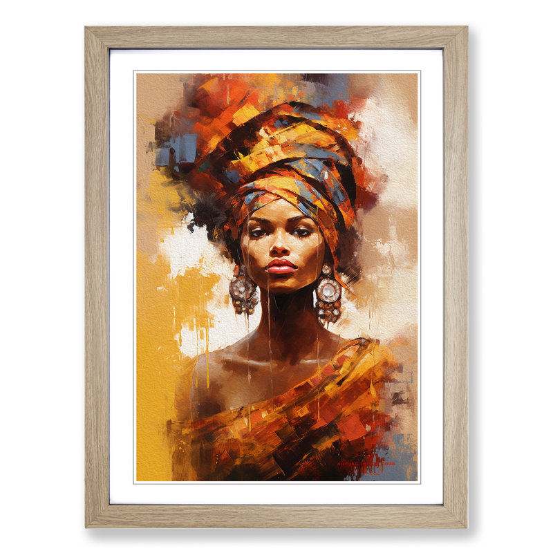 African Woman Impressionism No.2 - Framed Print, Oak , 64cm H x 46cm W x 2cm D
